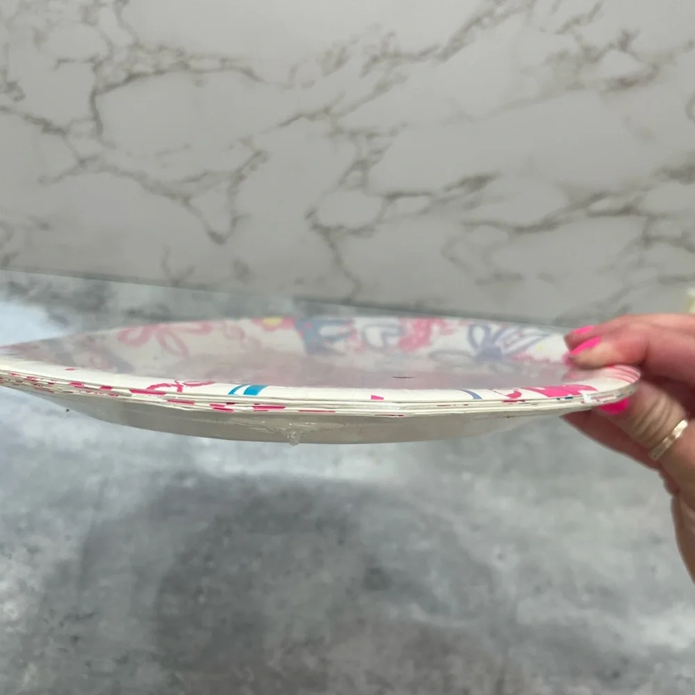 1990 Barbie Mattel vintage set of round happy birthday paper plates pink purple